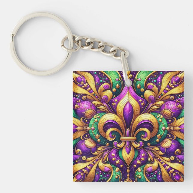 fleur de lis mardi gras keychain (Front)