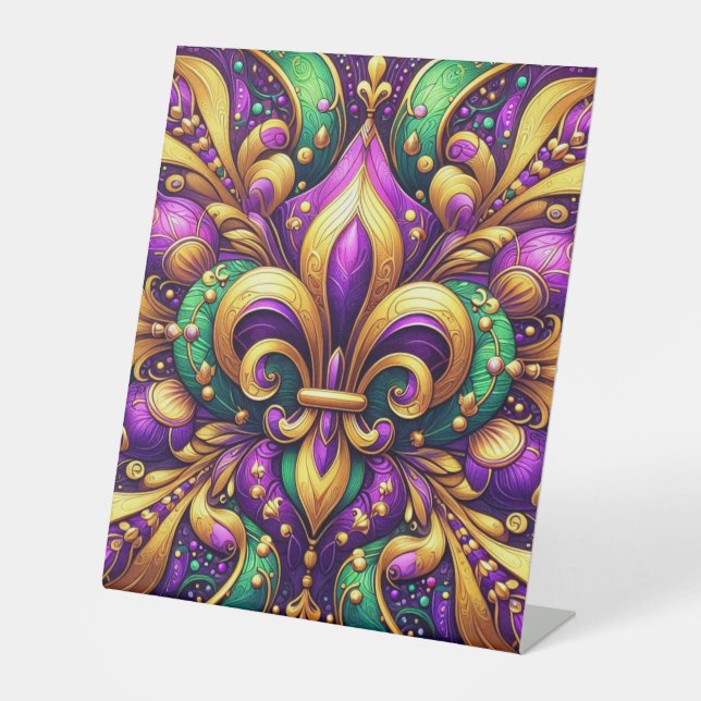 fleur de lis mardi gras pedestal sign (Front)