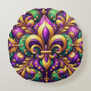 fleur de lis mardi gras round pillow
