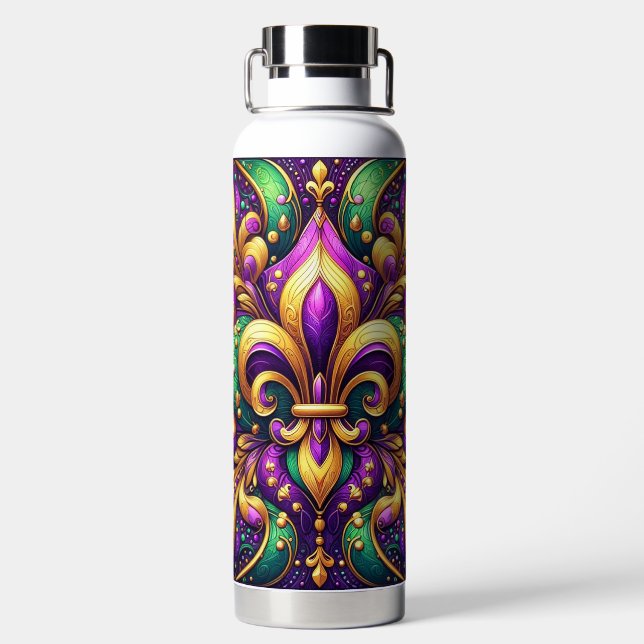 fleur de lis mardi gras water bottle (Back)