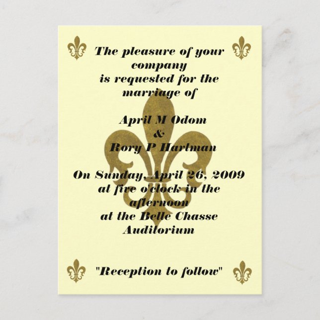 fleur de lis mariage invitation par carte postale (Devant)