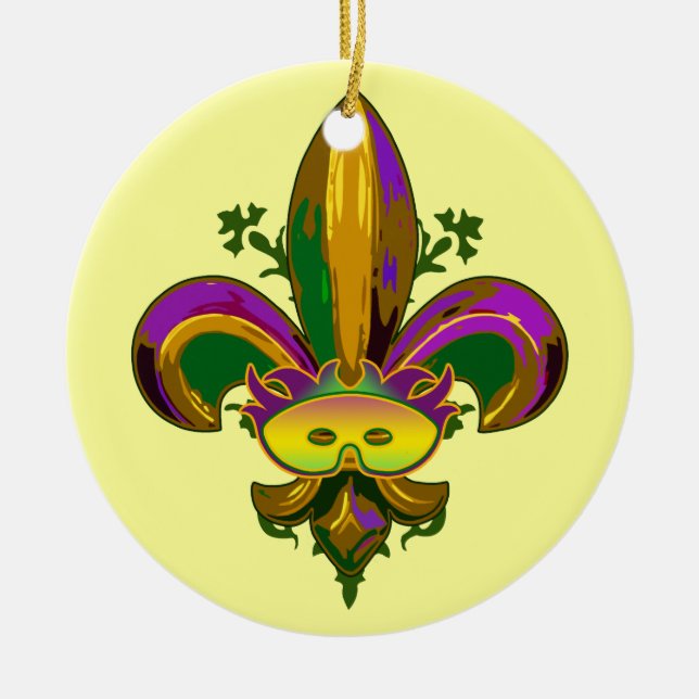 Fleur de lis Mask Ceramic Ornament (Front)