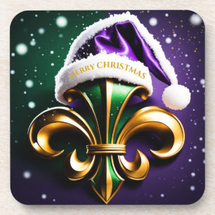Fleur De Lis Merry Christmas Design Coaster