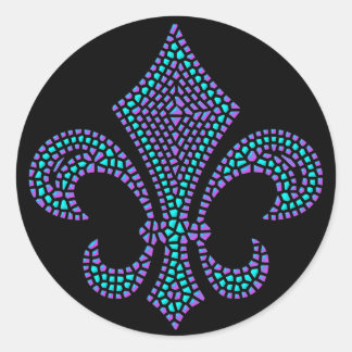 Fleur De Lis Mosaic Bevel Pastel Classic Round Sticker
