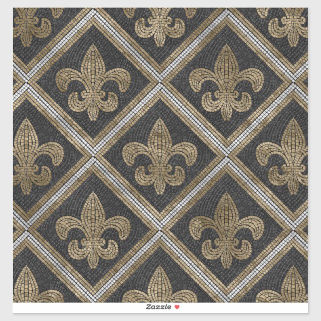 Fleur-de-lis mosaic tile pattern black and gold (Sheet)