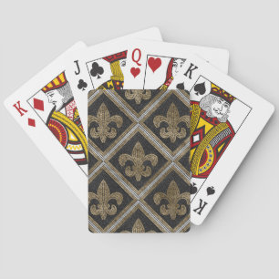 Fleur-de-lis mosaic tile pattern black and gold playing cards
