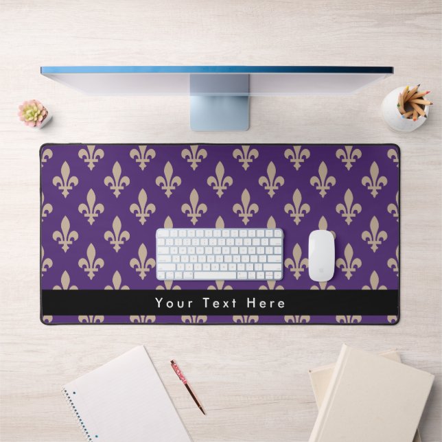 Fleur de Lis Motif, Français, Royal, Crème, Violet (Bureau 1)