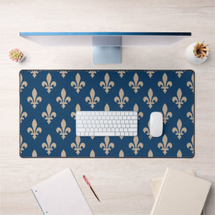 Fleur de Lis Motif, Royal French, Crème sur Blue