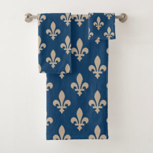 Fleur de Lis Motif, Royal French, Crème sur Blue