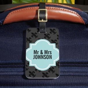 Fleur de lis Mr and Mrs travel luggage tags