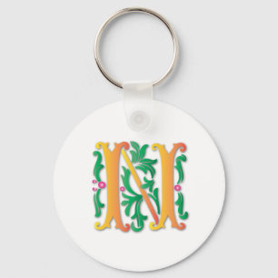 Fleur-de-lis N Monogram Keychain