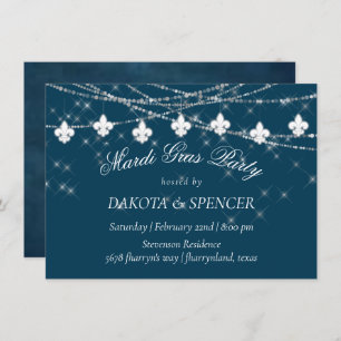 Fleur de Lis Navy Blue Lights   Rustic Engagement Invitation
