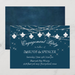 Fleur de Lis Navy Blue Lights   Rustic Engagement Invitation