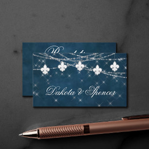 Fleur de Lis Navy Blue Lights   Rustic Reception Enclosure Card