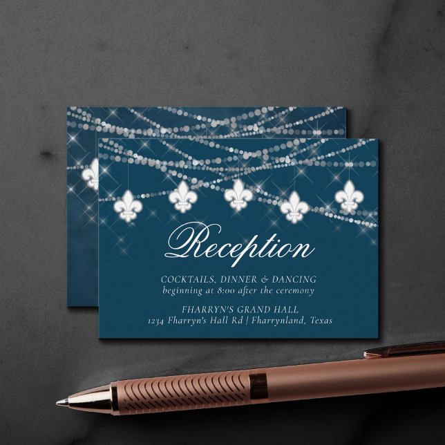 Fleur de Lis Navy Blue Lights | Rustic Reception Enclosure Card (Creator Uploaded)