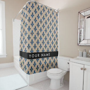 Fleur de Lis, Navy Blue on Beige, Royal, Your Name