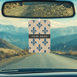 Fleur de Lis, Navy Blue on Beige, Royal, Your Name Air Freshener