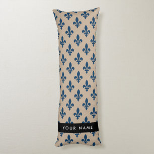 Fleur de Lis, Navy Blue on Beige, Royal, Your Name Body Pillow