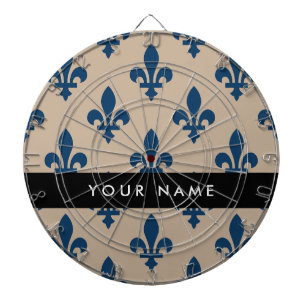Fleur de Lis, Navy Blue on Beige, Royal, Your Name Dartboard