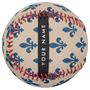 Fleur de Lis, Navy Blue on Beige, Royal, Your Name Softball