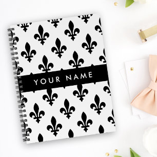 Fleur de Lis, Noir sur Blanc, Noir, Votre Nom