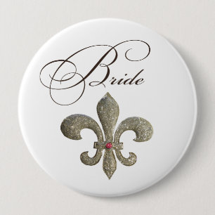 Fleur de lis NOLA Bride Bling 4 Inch Round Button