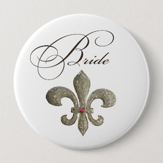 Fleur de lis NOLA Bride Bling 4 Inch Round Button