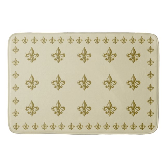 Fleur de Lis Off White Yellow Gold Bath Mat (Front)