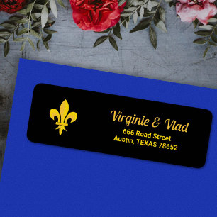 Fleur de Lis on Black return address label