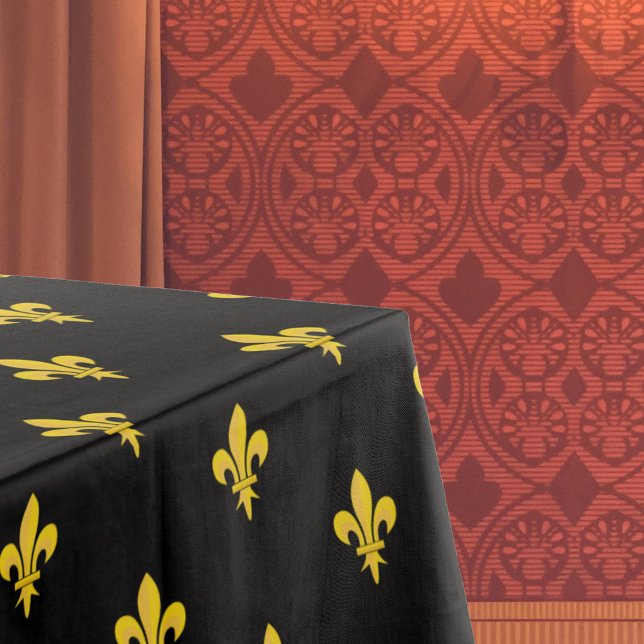Fleur de Lis on Black Tablecloth (Fleur de Lis on Black Tablecloth)