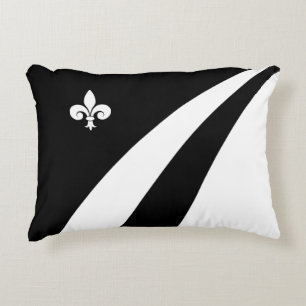Fleur de lis on black & white waves accent pillow
