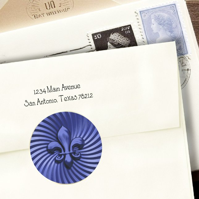 Fleur de Lis on Blue Background Classic Round Sticker (Creator Uploaded)