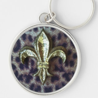 Fleur de lis on leopard keychain