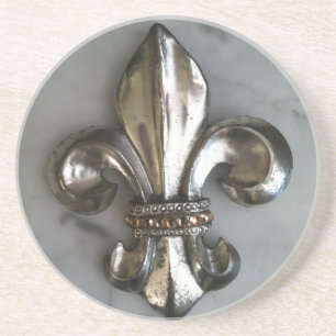 Fleur de lis on marble print coaster