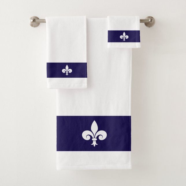 Fleur de Lis on navy blue & white Bath Towel Set (Insitu)