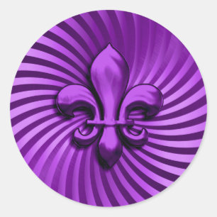 Fleur de Lis on Purple Background Classic Round Sticker