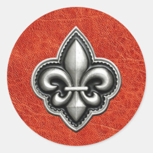 Fleur de Lis on Red Leather Look Classic Round Sticker