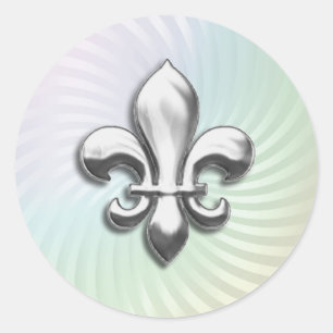 Fleur de Lis on Silver Background Classic Round Sticker