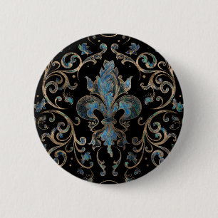 Fleur-de-lis ornament Abalone Shell and Gold 2 Inch Round Button