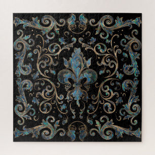Fleur-de-lis ornament Abalone Shell and Gold Jigsaw Puzzle