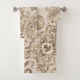Fleur-de-lis Ornament - pastel gold Bath Towel Set