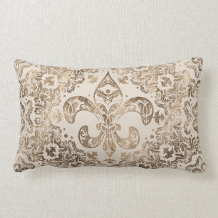 Fleur-de-lis Ornament - pastel gold Lumbar Pillow