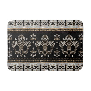 Fleur-de-lis ornament - Pearl and Gold Bath Mat