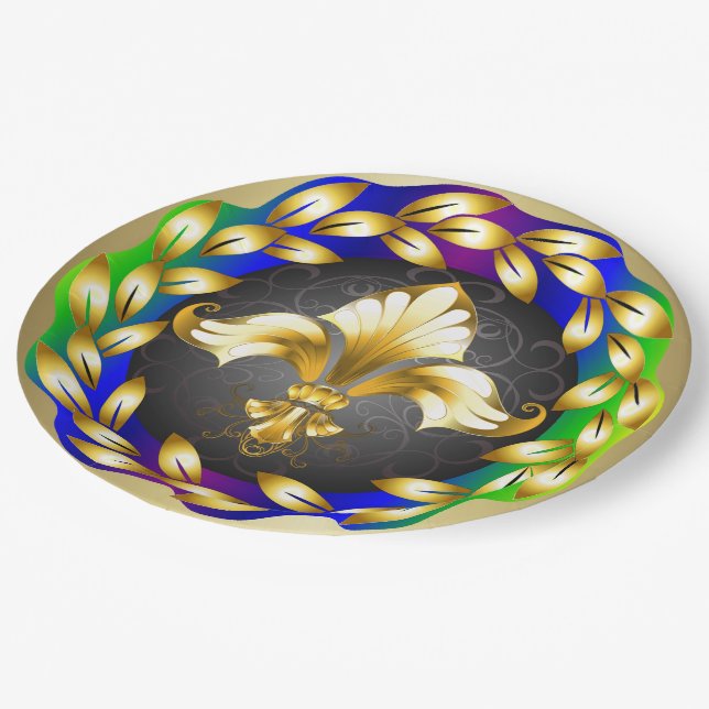 Fleur de Lis Party Goods Paper Plate (Angled)