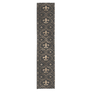 Fleur-de-lis pattern black and gold short table runner