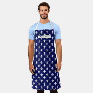 Fleur de Lis Pattern DIY Colours & BG White Navy S Apron