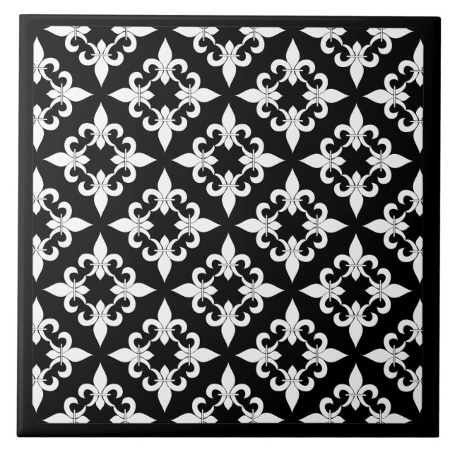 Fleur de Lis Pattern Ebony Tile (Front)