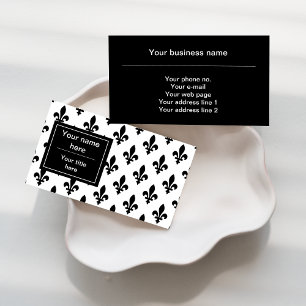 Fleur de Lis Pattern, French, Royal, Black Business Card