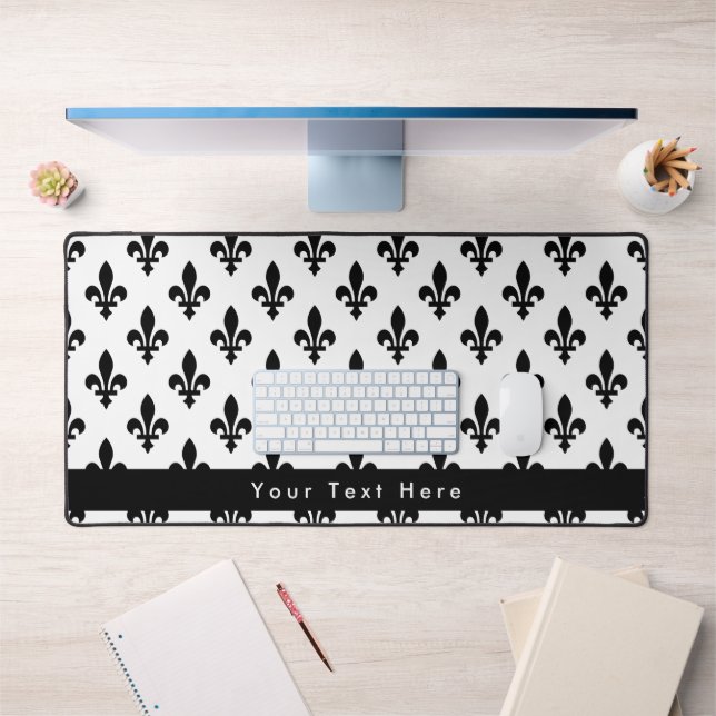 Fleur de Lis Pattern, French, Royal, Black Desk Mat (Office 1)