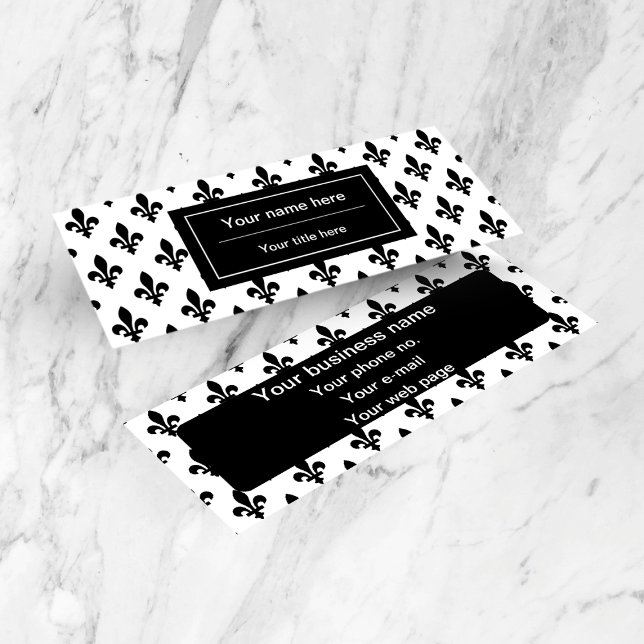 Fleur de Lis Pattern, French, Royal, Black Mini Business Card (Creator Uploaded)